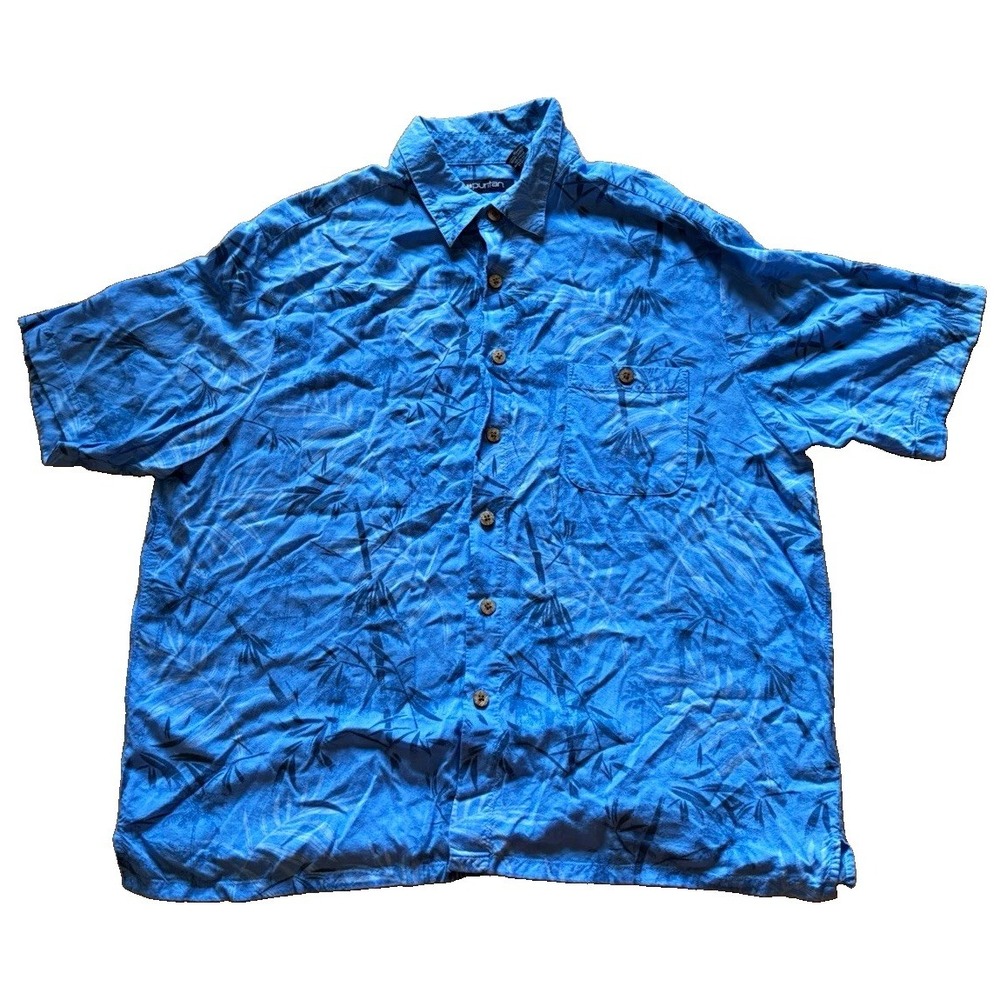Puritan Men's Hawaiian Tropical Floral Rayon Woven Shirt Blue XL Pockets